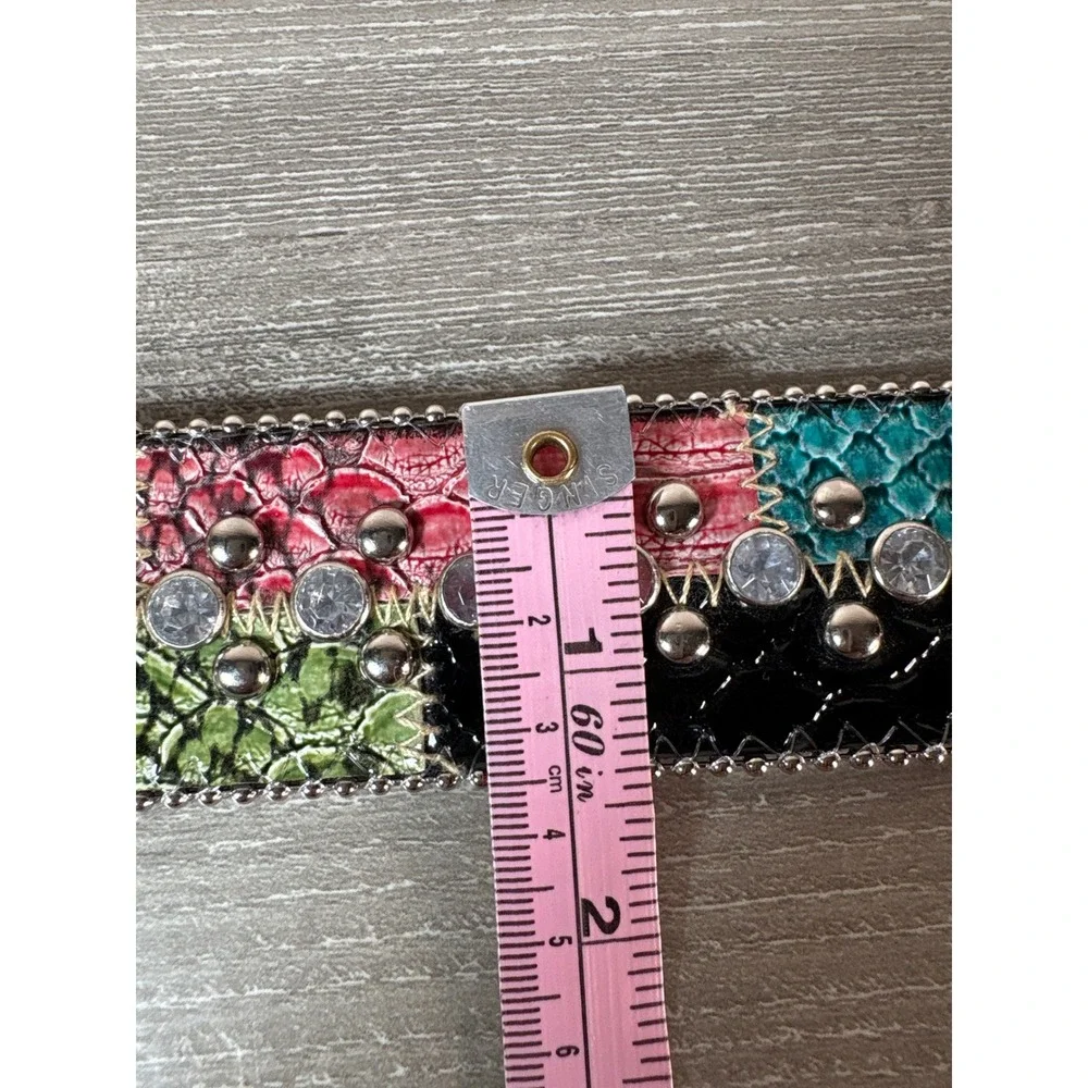 Guess Womens Y2K Patchwork Faux Snakeskin‎ Studded Rhinestone Belt Multi Color M
